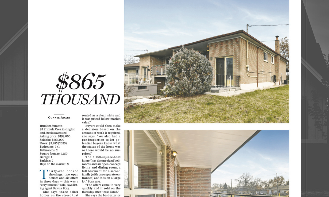 Toronto Home Sale Feature in National Post on January 20, 2024. Contact Dawna Borg, Broker at RE/MAX Premier Inc., Brokerage (416)987-8000 for all your real estate needs