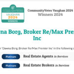 CommunityVotes Vaughan Awards Dawna Borg, Broker at RE/MAX Premier Inc., Platinum Winner for Real Estate Agents and Real Estate Brokers of 2024