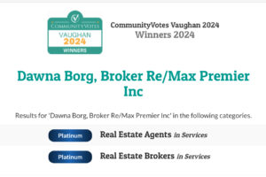 CommunityVotes Vaughan Awards Dawna Borg, Broker at RE/MAX Premier Inc., Platinum Winner for Real Estate Agents and Real Estate Brokers of 2024