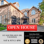 Open House 115 Southlawn Dr in Vaughan Sat & Sun August 30 and 31 from 2-4 pm