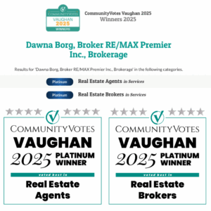 CommunityVotes Vaughan Awards Dawna Borg, Broker at RE/MAX Premier Inc., Platinum Winner for Real Estate Agents and Real Estate Brokers of 2025