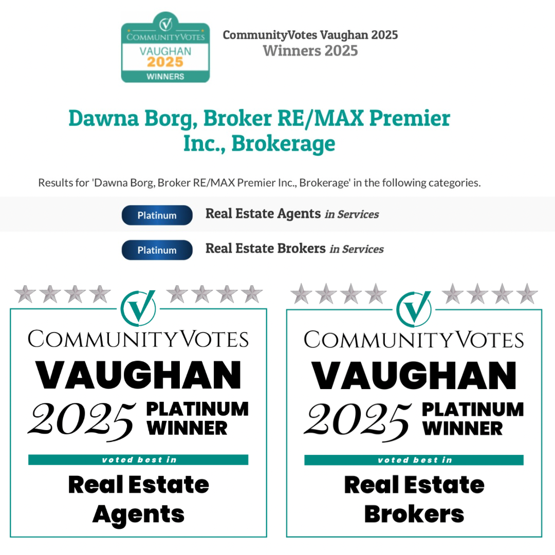 CommunityVotes Vaughan Awards Dawna Borg, Broker at RE/MAX Premier Inc., Platinum Winner for Real Estate Agents and Real Estate Brokers of 2025